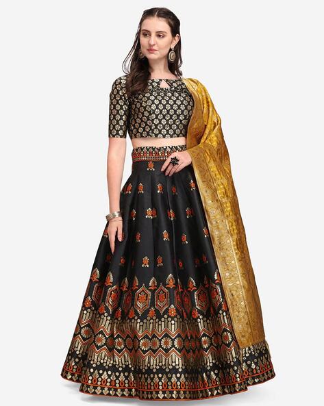 Pink And Brown Tafetta Silk Plain Border Work Semi Stitched Lehenga |  Crochet skirt outfit, Indian designer outfits, Indian outfits