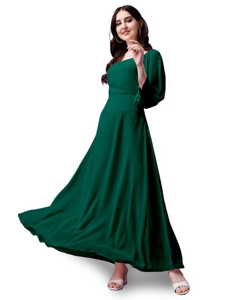 Splendid Bottle Green Color Embroidered Work Gown Style Soft Net Salwa –  Lehenga Closet