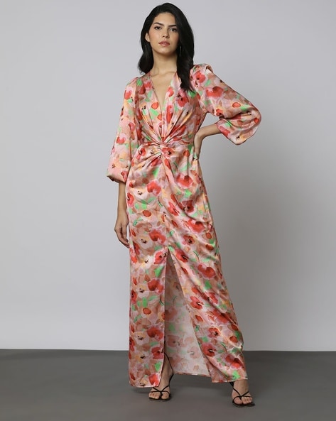 Buy Black Floral Print Maxi Dress Online - Label Ritu Kumar India Store View