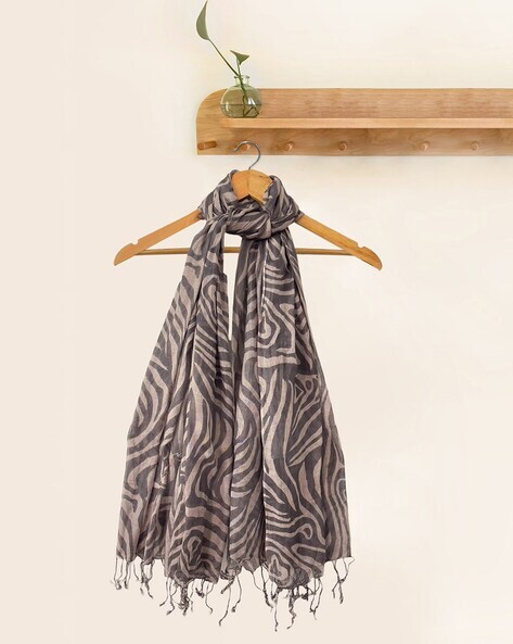 Animal Print Scarf with Tassels Price in India