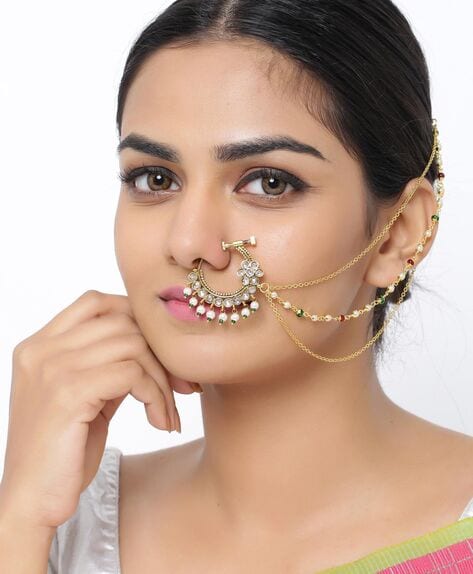 Buy nose pin kundan pressing nose ring with gold plating pearl nose ring  indian