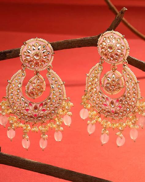 Buy Fabula Jewellery Dark Pink Crystal Oversized Big Floral Fashion Drop  Earrings For Women & Girls Online