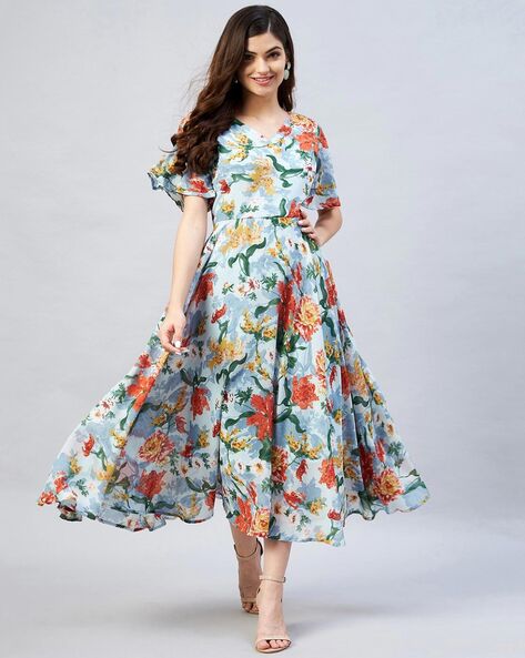 Dresses | Women White Floral Printed Dress | Freeup
