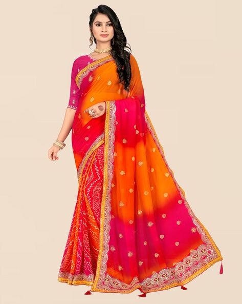 Shop Resham Silk Classic Designer Saree in Orange and Pink Online : 203881 -