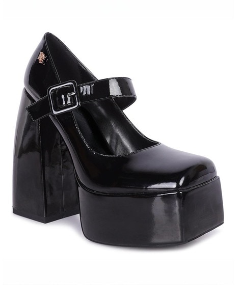 Thedee Black Leather Mary Jane Heels by Midas | Shop Online at Midas