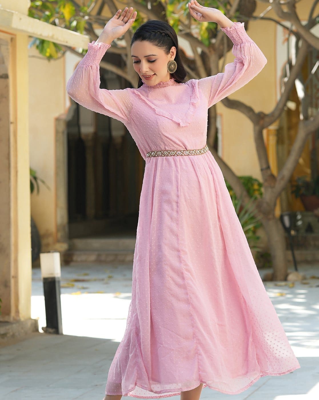新品herlipto Bloom Pleated Chiffon Dress　S Herlipto In Bloom Pleated Chiffon Dress（GREEN FLOWER