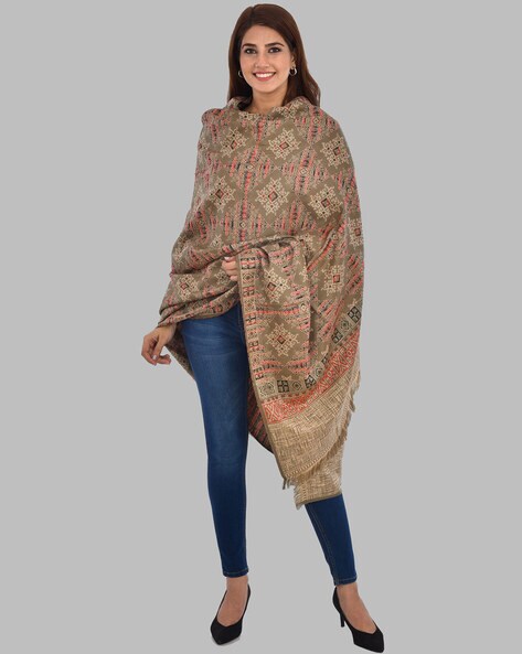 Ikat Woven Shawl with Tassels Price in India