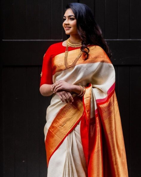 Art Silk Fabric Cream Color Function Wear Posh Saree With Printed Work