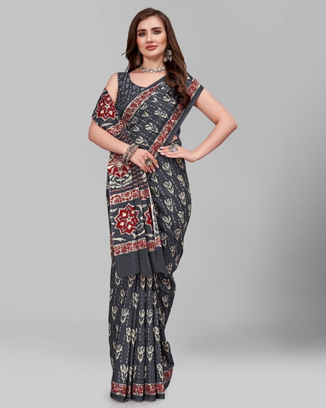 Buy Blue based (sl192) multicolored pure cotton allover printed saree  without BP at Amazon.in