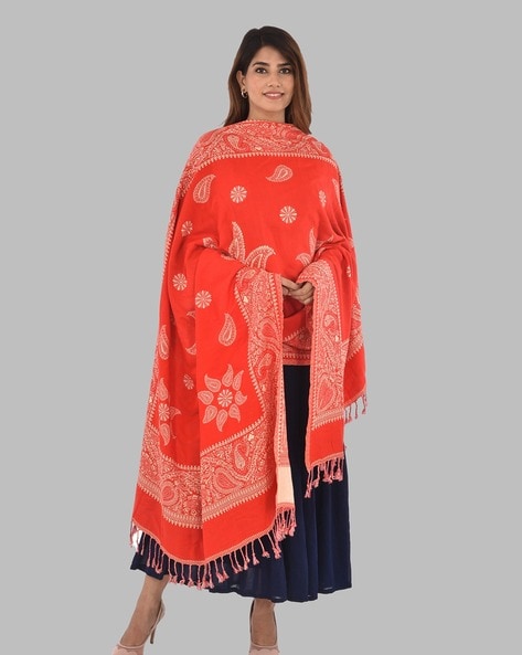 Paisley Woven Shawl with Tassels Price in India