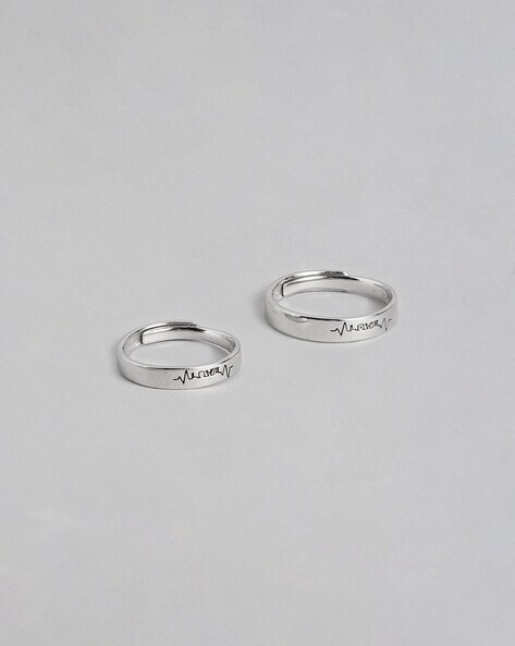 Engraved Silver Initial Couple Rings, Personalized Name His Hers Matching  Rings, Adjustable Promise Jewelry Set for Boyfriends Long Distance - Etsy
