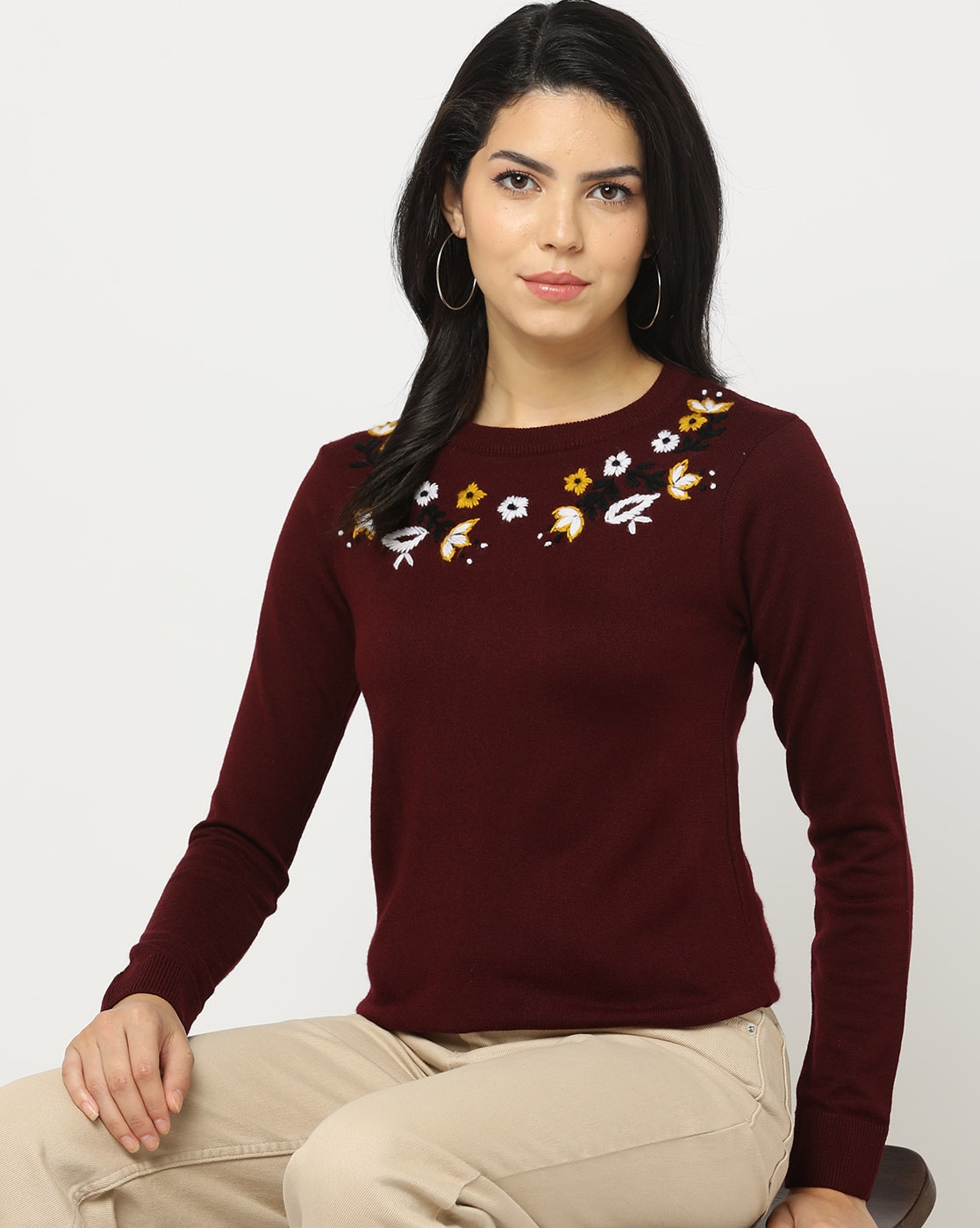 Front Embroidery Crew Neck Sweatshirt - Ready to Wear