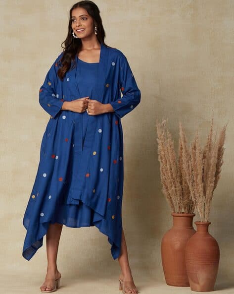 Polka-Dot A-Line Dress with Jacket