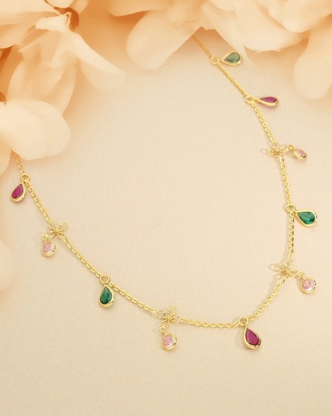 Solid Gold 14K Rainbow Precious Drop Gemstone Necklace - Valltasy