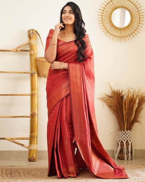 Red Soft Banarasi Katan silk saree – Shivansh Fab