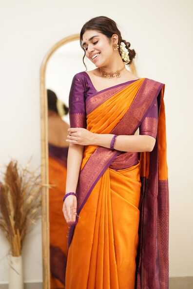 Buy waanmayi Woven Kanjivaram Pure Silk, Art Silk Yellow Sarees Online @  Best Price In India | Flipkart.com