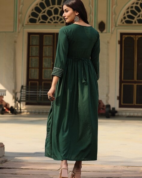Buy Dark Green Latest Designer Party Wear Net Gown Suit | Anarkali Suits