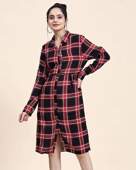 Red Tartan Check Pinafore Dress | MISSTRUTH | SilkFred UAE