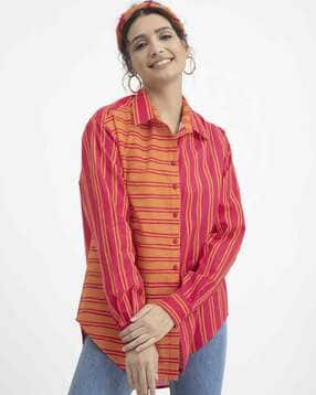 pink fort Striped Shirt with Spread Collar-picture-14