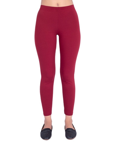 Ankle Fit Mixed Cotton with Spandex Stretchable Leggings Maroon-sonthuy.vn