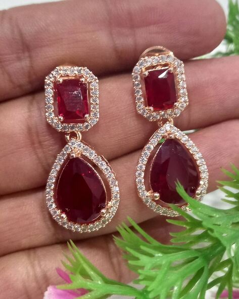 Pink Square Big Stone Oxidized Dangler Earrings at Rs 142/pair in Jaipur