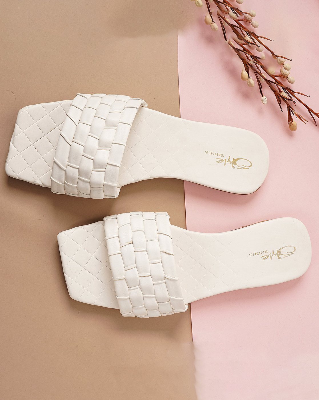 White flat 2024 slide sandals