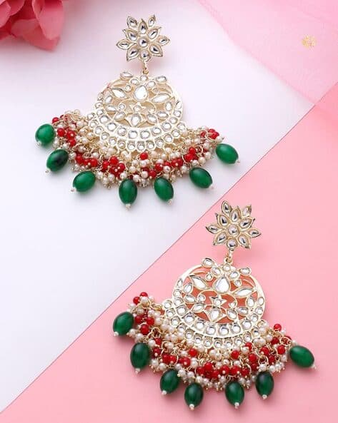 Gold-Plated Stone-Studded Earrings