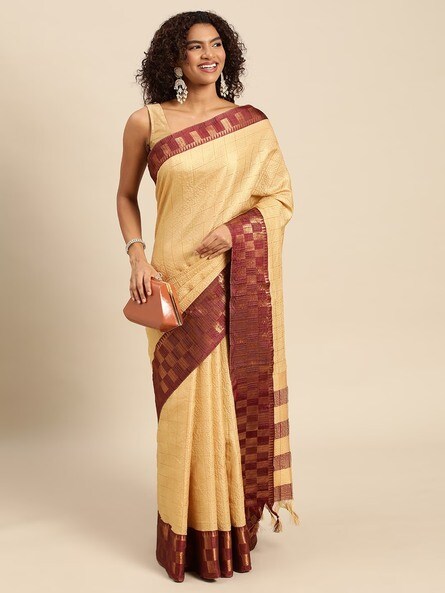 Buy Satrani Beige Printed Saree With Unstitched Blouse for Women Online @  Tata CLiQ