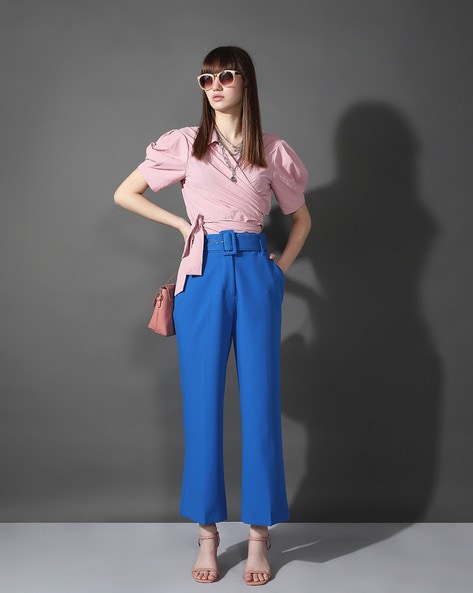 Skinny fit trousers, Neon Sky Blue - Sisley