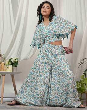 the kapas Floral Print Midriff Top & Flared Palazzos Set-picture-32