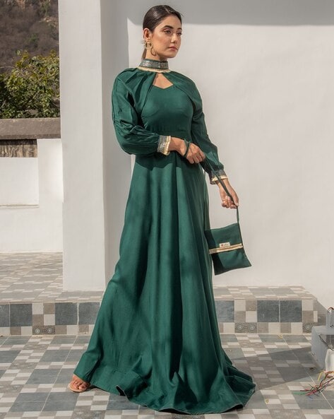 Buy KIYA Women Dark Green Solid Satin Blend Gown (L) Online at Best Prices  in India - JioMart.