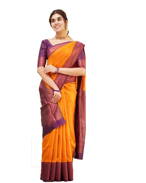 Buy Maxigo Striped Daily Wear Cotton Blend Yellow Sarees Online @ Best  Price In India | Flipkart.com