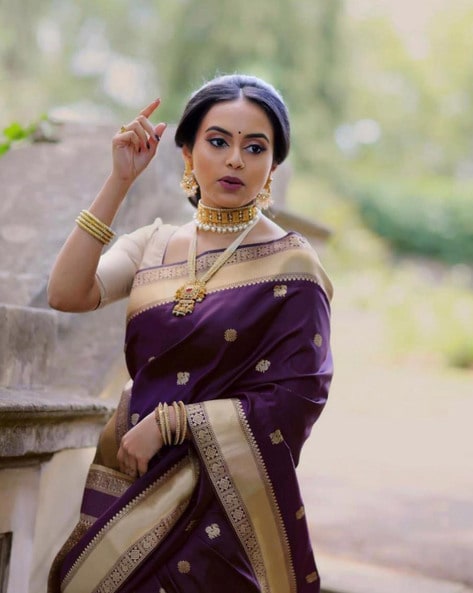 Buy Purple Kanjivaram Saree online-Devatithi