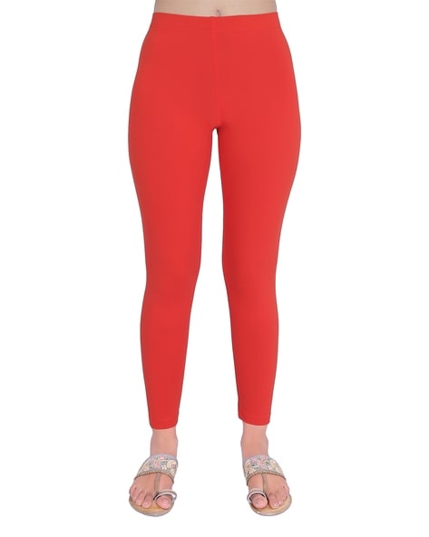 Red Cotton Lycra Ankle Leggings | ANKLE LENGTH LEGGING-BLOOD RED |  Cilory.com