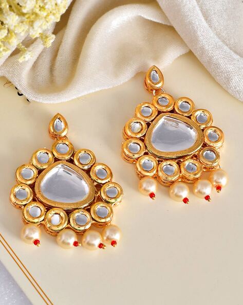 Gold Plated Silver Kundan Earrings | Gold Plated Stone Studs | Silver  Pearls Earrings – The Amethyst Store