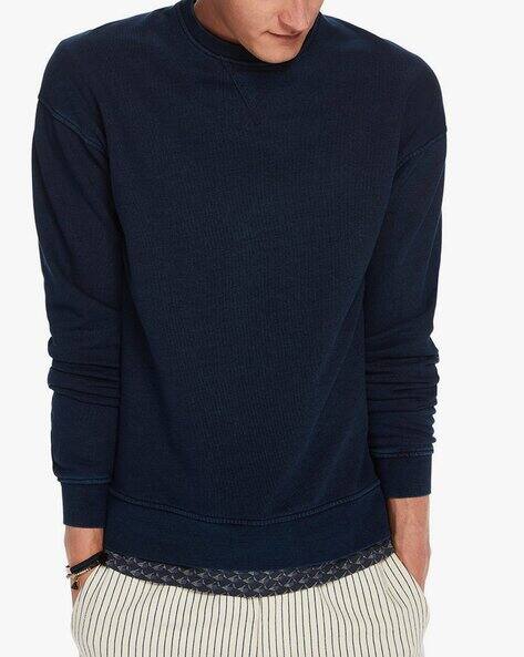 Textured Crew-Neck Sweatshirt with High-Low Hemline