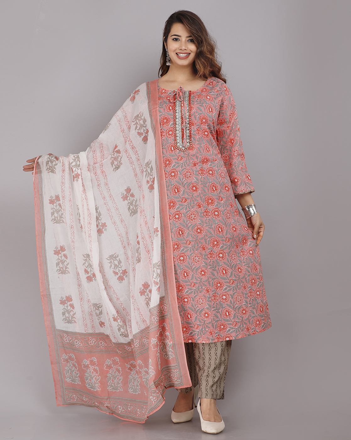 Buy Peach Kurta Suit Sets for Women by Jaipur Kurti Online | Ajio.com