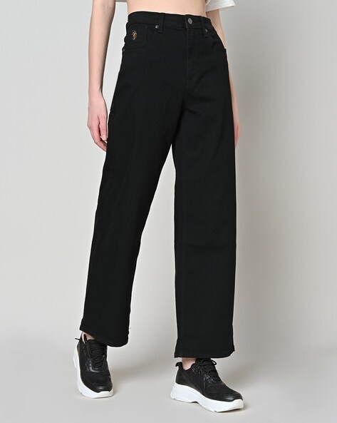 Women High-Rise Wide Leg Jeans with Utility Pockets