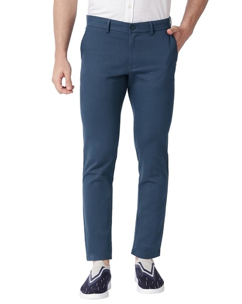Buy Basics Black Flat Front Mid Rise Trousers for Men Online  Tata CLiQ