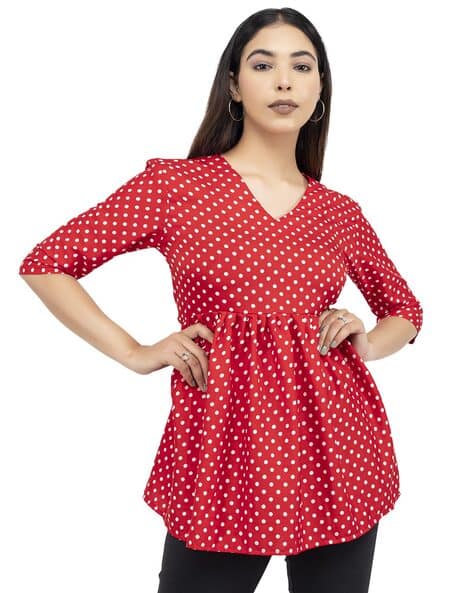 Clothes Red And White Spotted Blouse Penelope Retro Red Polka Dot
