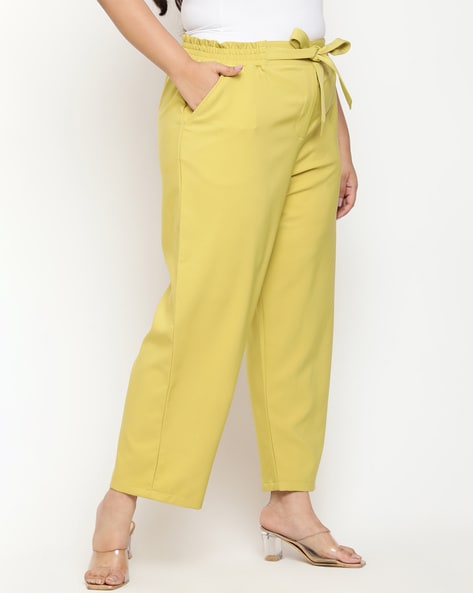 Lyocell paper bag trousers - Light yellow - Ladies | H&M IN