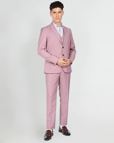 STATEMENT LAVENDER 3PC 2 BUTTON SOLID COLOR MENS SUIT WITH DOUBLE BREASTED  VEST SUPER 180'S EXTRA FINE ITALIAN WOOL :: 3PC VESTED SOLID COLOR SUPER  150'S :: ITALSUIT