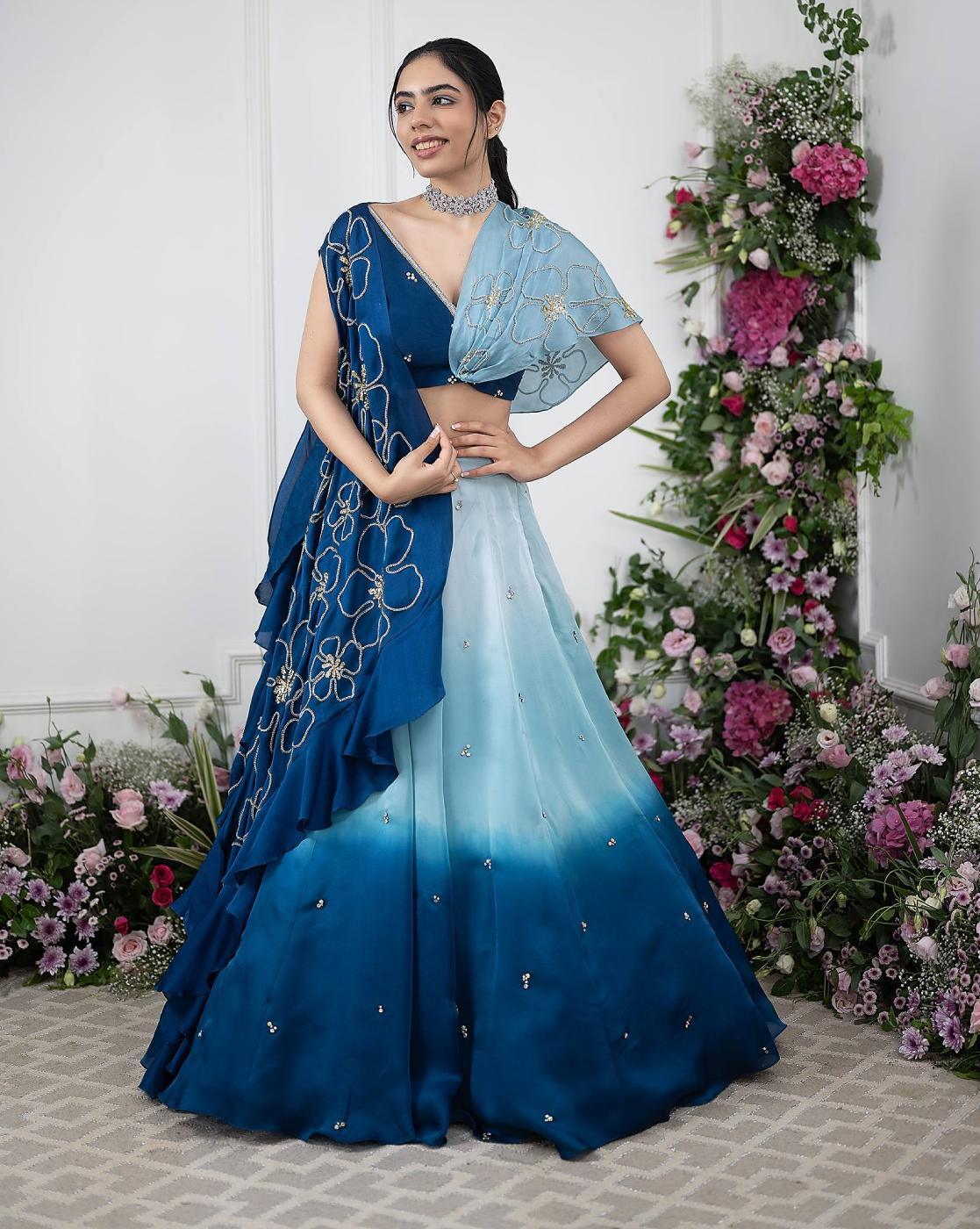 Net Fabric Blue Color Lehenga Choli with Resham Dori Embroidery Work and  Dupatta