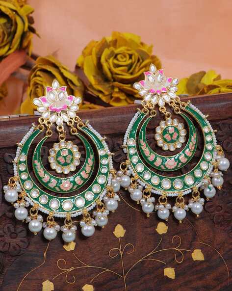 Chandni Silver Oxidized Pearl Chandbali Earrings – AryaFashions