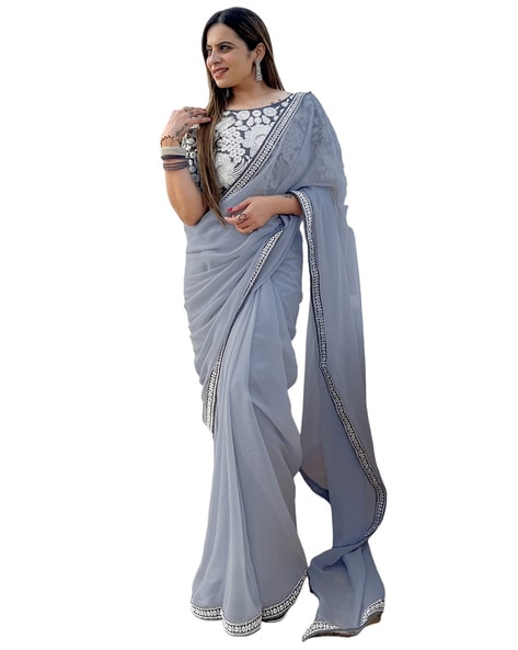 Buy Grey Sarees for Women by SATRANI Online