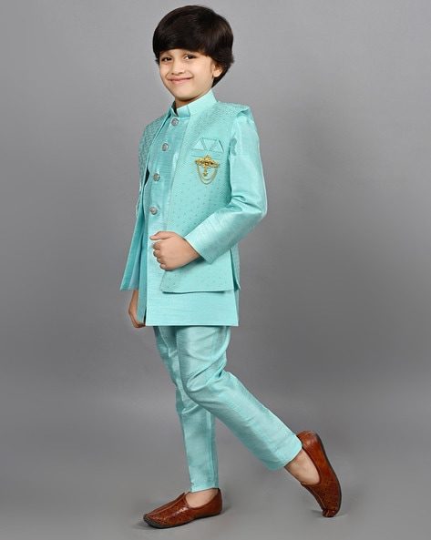 Buy VASTRAMAY Boys Cream and Zari Gold Silk Blend Nehru Jacket | Shoppers  Stop