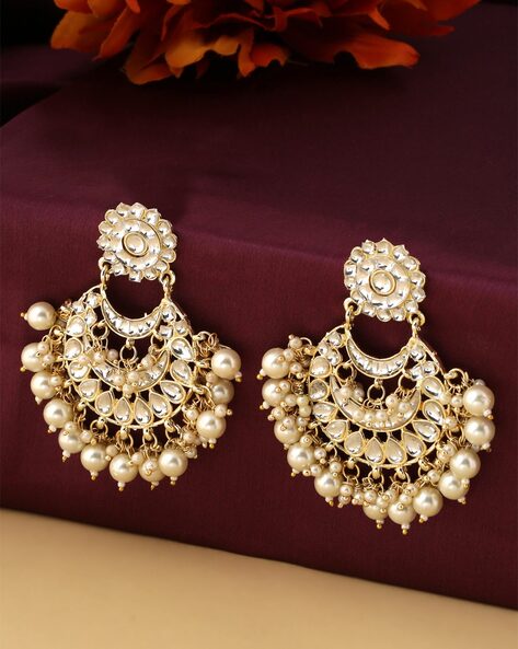 Gold Toned Peacock Design Kempu Chandbali Earrings Kundan Earrings & Studs