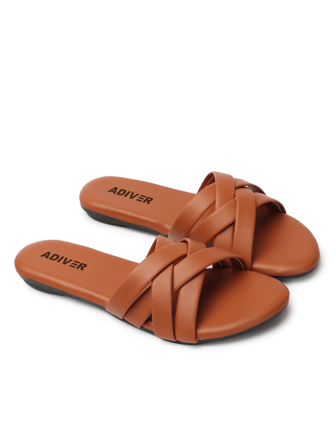 Solid fluffy crisscross design flat online sandals