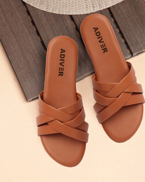 Criss Cross Strappy Slip On Flat Sandals