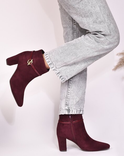 Maroon suede boots womens sale